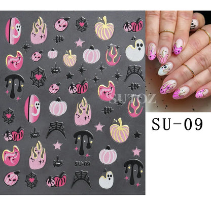 sengpan 3D Halloween Nail Art Stickers Horror Ghost Skull Evil Eye Anime Decals Bloody Rose Sticker for Nail Manicure Decoration LEBF956