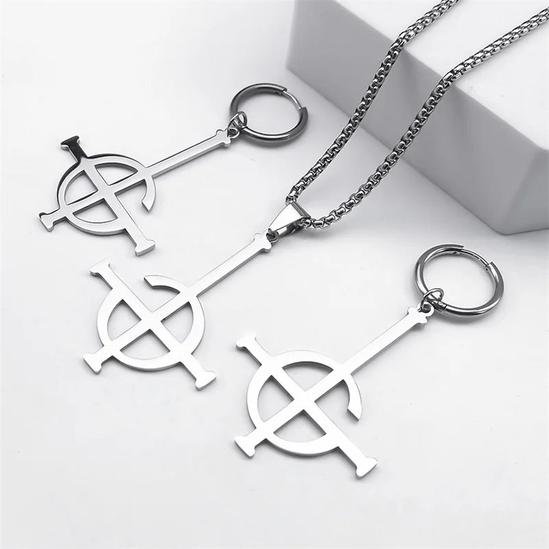 sengpan Stainless Steel Jewelry Set Ghost BC Rock Band Pendant Necklace The band Ghost Ghoul Chain Necklaces Fashion Earring Ring collar