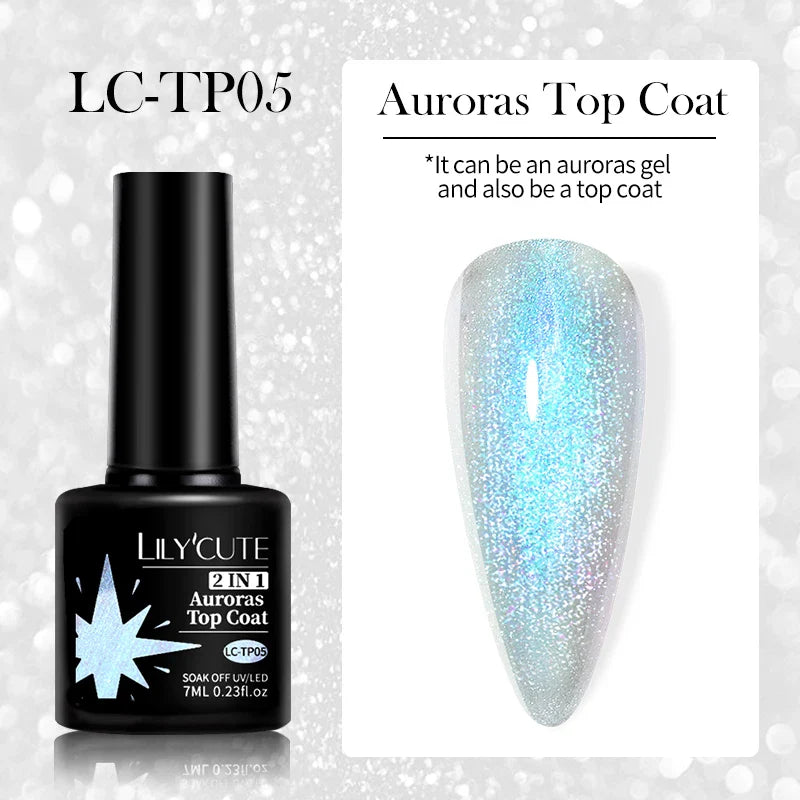 sengpan 7ML Aurora Top Coat Sparking Gel Nail Polish Semi Permanent UV Gel 2 In 1 Function Top Coat UV LED Nail Art Gel Varnish