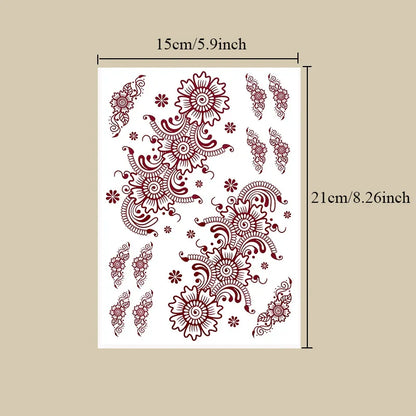 sengpan Maroon Henna Tattoo Stickers for Women Waterproof Temporary Tattoos  for Hand Flower Fake Tattoo for Wedding Festival Body Art