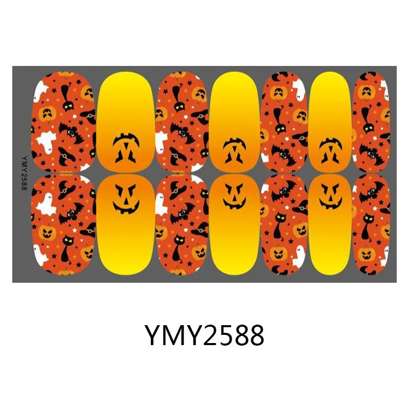 sengpan Baking Free Halloween Nail Stickers Full Sticker Fashion Nail Art Jewelry  Pumpkin Ghost Wholesale Applique Nail Sticker