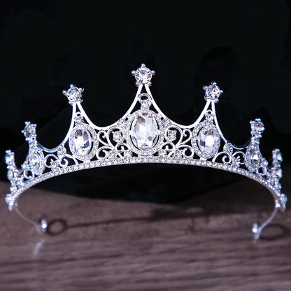 Lianfudai Luxury Elegant AB Crystal Crown Hair Accessories Tiara For Women Party Red Purple Rhinestone Bridal Crown New Hair Jewelry