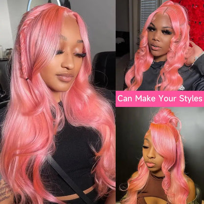 sengpan Pink Body Wave Lace Front Wig Human Hair Blonde Brazilian Human Hair Wigs Colored 180% Density Human Hair Wigs For Women