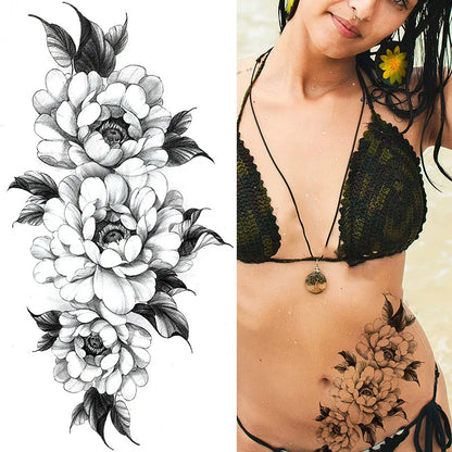 sengpan Waterproof Temporary Tattoo Stickers for Women Black Sexy Rose Butterfly Flowers Body Art Tattoo Arm Legs Sleeve Fake Tattoos