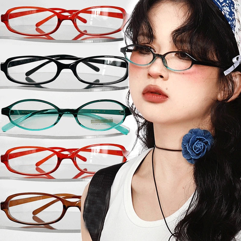 Lianfudai Y2K Retro Black Oval Small Frame Glasses Frame Women's Anti Blue Light Glasses 2023 Fashion Style Eyeglasses Frame Eyewear