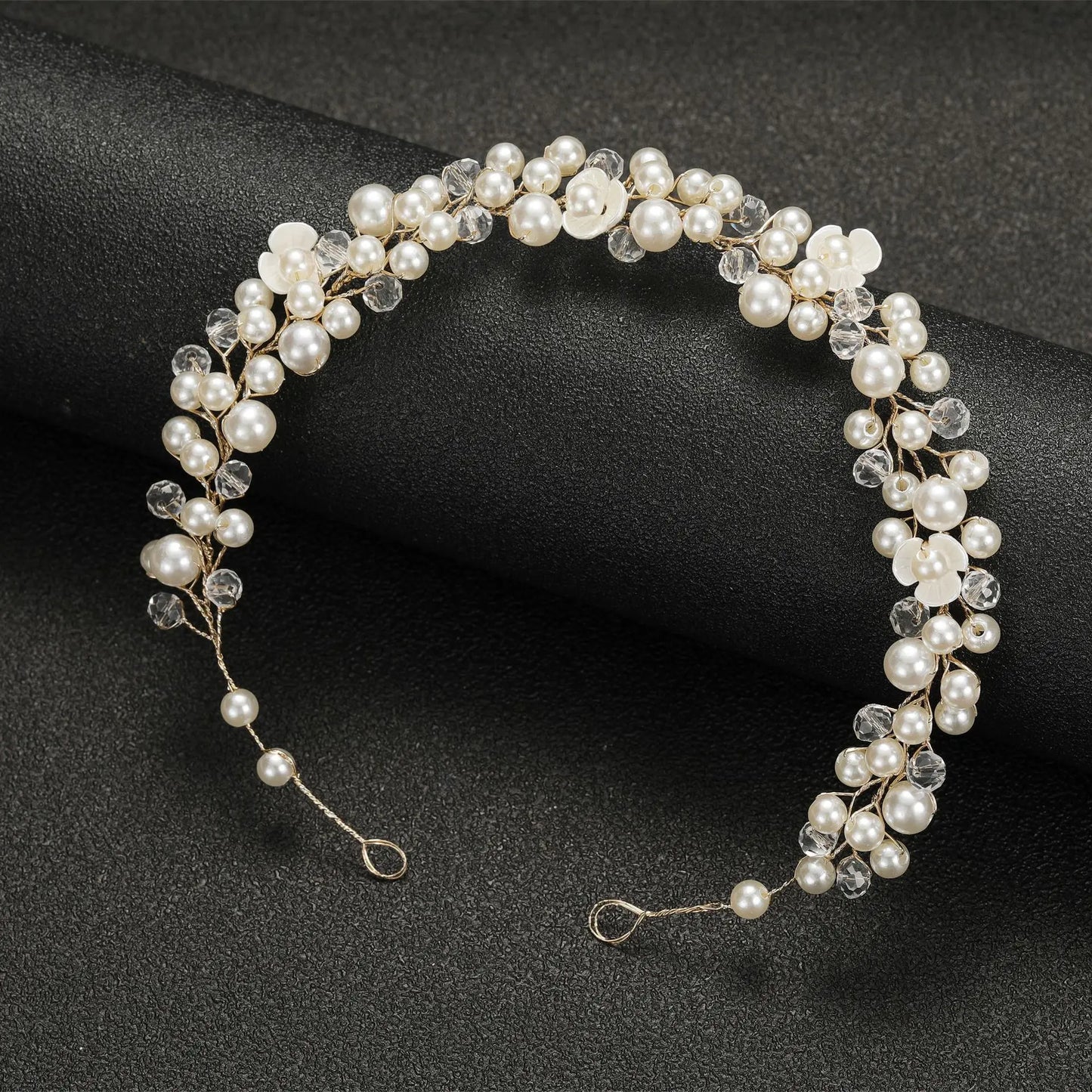 Lianfudai Elegant Women Hair Accessories Bridal Headband Crystal Pearl Hairband Head Ornament Ladies New Hair Jewelry For Wedding