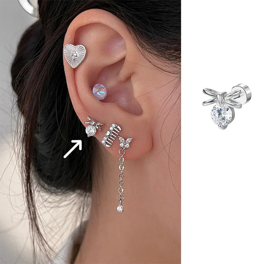 sengpan New Trendy Simple Heart Butterfly Earrings for Women Glossy Stainless Steel Studs Sweet Niche Design Party Jewelry Wedding Gifts