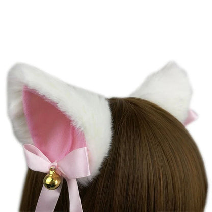 sengpan 2pcs Cat Ears With Bell Hair Clip Fox Long Fur Hairpins Headwear Cosplay Anime Costume Halloween Party Gifts Hair Accessories