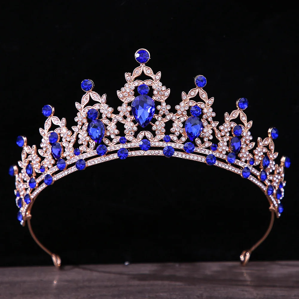 Lianfudai Luxury Elegant AB Crystal Crown Hair Accessories Tiara For Women Party Red Purple Rhinestone Bridal Crown New Hair Jewelry