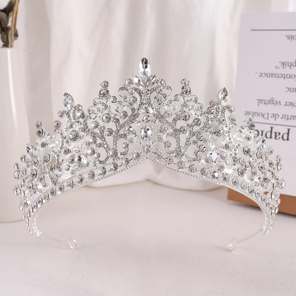 sengpan  Baroque Pink Crystal Beads Tiara Crown Headwear For Women Girls Wedding Party Princess Bridal Queen Hair Accessories