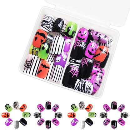 sengpan 48pcs/set Cute Ghost & Pumpkin Halloween Press-On Nails-Glossy Short Square Festive Designs Fake Nails for Women and Girls Wear