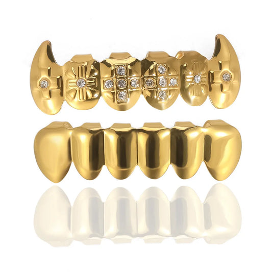 sengpan Hip Hop Fangs Teeth Grillz Trend 14K Gold Plated Tooth Caps Decor For Women Men Jewelry Cosplay Party Gift Halloween Props