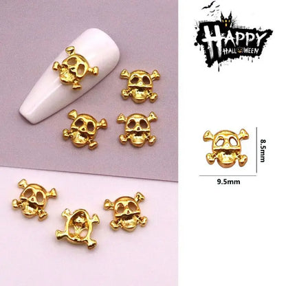 sengpan 10pcs/Pack Metal Halloween Collection Nail Art Decorations Pumpkin Skeleton Spider Skull Shiny Rhinestone Charm Nail Accessories