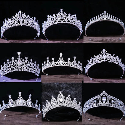 sengpan Korean Luxury White Crystal Crown Hair Accessories Tiara Women Wedding Rhinestone Bridal Silver Color Crown Hair Jewelry