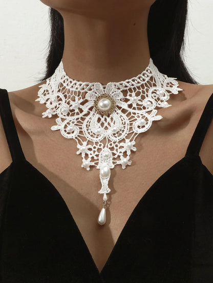 Lianfudai Lace Ladies Necklace Women's New Simple Exaggerated Black Clavicle Chain Collar Jewelry