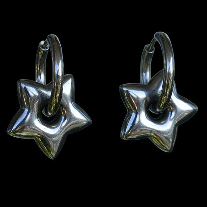 sengpan Tarnish Free Stainless Steel Y2K Chunky Star Hoops Hypoallergenic Alt Goth Punk Edgy Earrings for Women Girls Jewelry