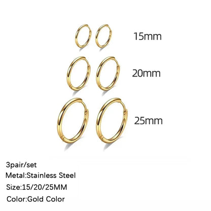 sengpan Classic Stainless Steel Ear Buckle for Women Trendy Gold Color Small Large Circle Hoop Earrings Punk Hip Hop Jewelry Accessories