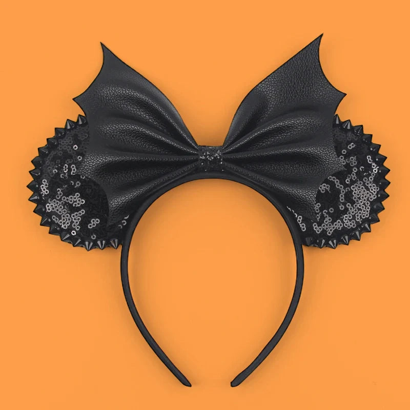 Lianfudai 2024 Nieuwe Disney Mouse Ears Headband  Hoofdband Bat Pompoen Lovertjes Strik Halloween Festival Feest Cosplay Haaraccessoires