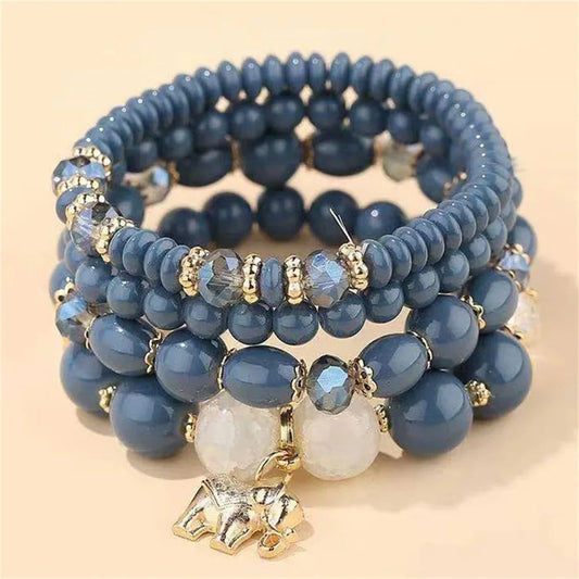 Lianfudai New Korean Multicolor Crystal Beads Elastic Rope Bracelets For Women Elephant Wrap Strand Bracelet Men Pulseira Feminina