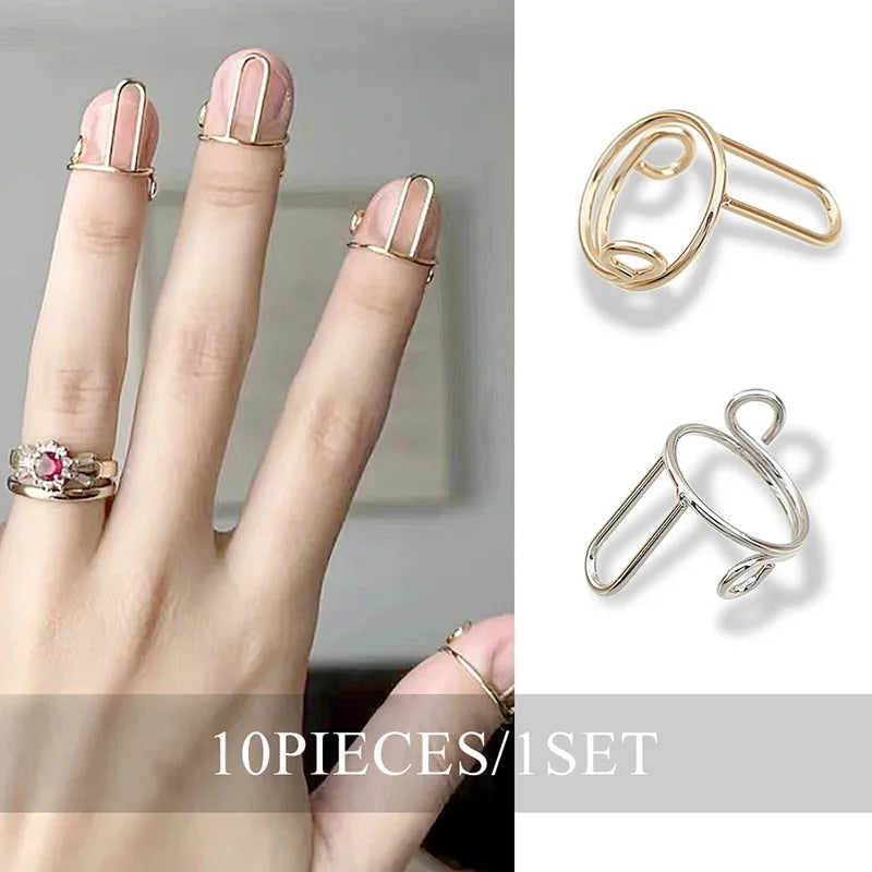 Lianfudai  New Arrivals Very Fashionable The Base of The Manicures Fingertip Nail Rings for Girls Women Phalanx Ring 10 Pieces Sets