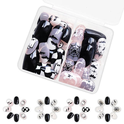 sengpan 48pcs/set Cute Ghost & Pumpkin Halloween Press-On Nails-Glossy Short Square Festive Designs Fake Nails for Women and Girls Wear