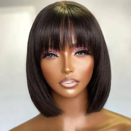 sengpan Short Human Hair Wigs For Women Straight BOB Wig With Bangs Human Hair 8-14" Cheap Wig 99J/Brown/Natural Color On Sale Clearance