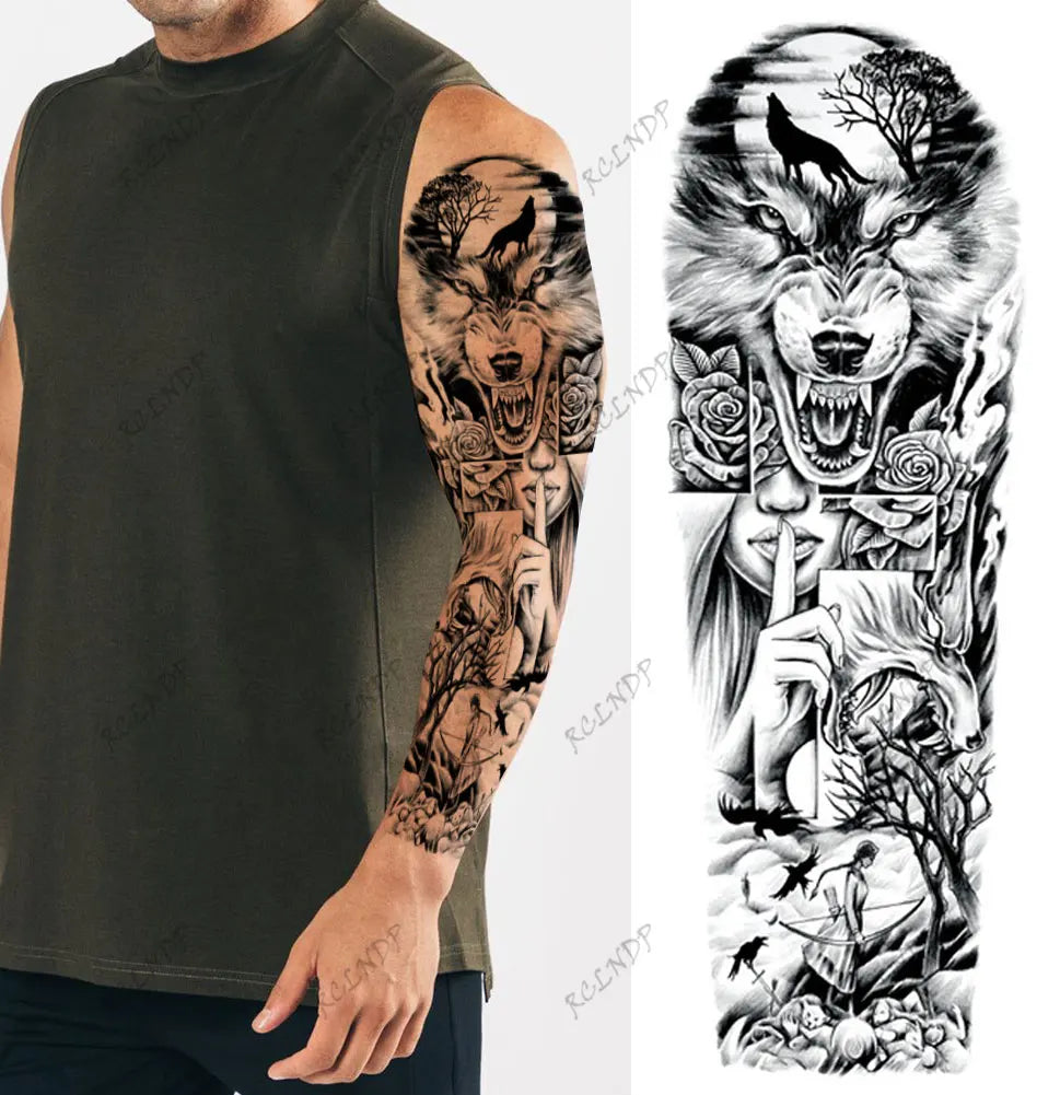 sengpan Waterproof Temporary Tattoo Sticker Anubis Ancient Egypt Greece Zeus Eye Full Arm Fake Tatto Flash Tatoo Sleeve for Men Women