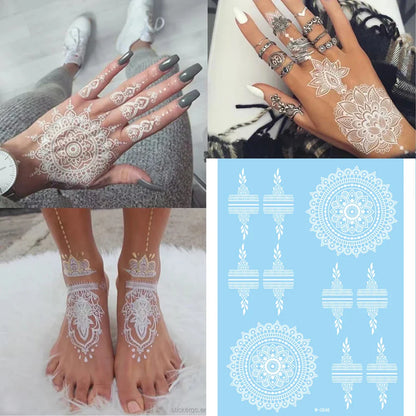 sengpan White Henna Tattoo for Hand Temporary Tattoos for Women Body Art Henna Design Stickers Wedding Festival Hena Tattoo Waterproof