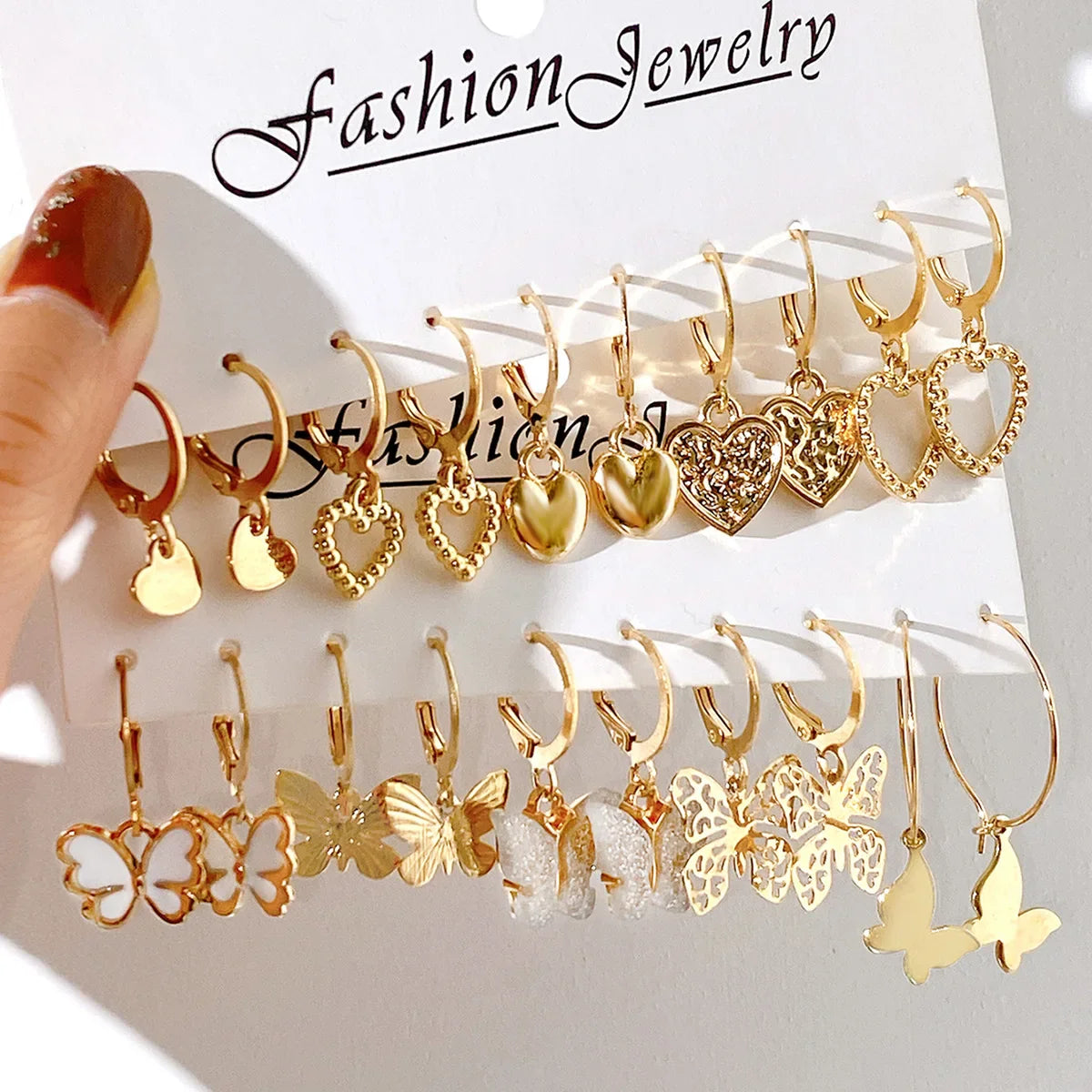 sengpan New Butterfly Love Hoop Earrings Set New Creative Simple Heart Hollow Dangle Earring for Women Fashion Trendy Jewelry