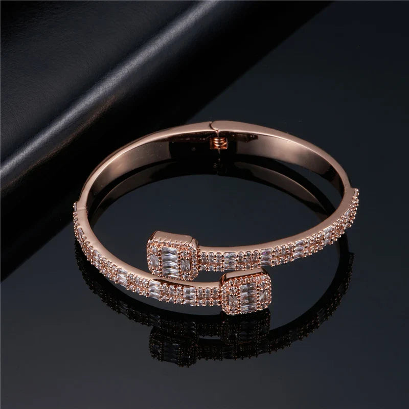 sengpan Hip Hop AAA+ Baguette Zirconia Stone Cubic Bangles Copper 6MM Bling Iced Out Bracelets For Men Women Wristband Jewelry Gift