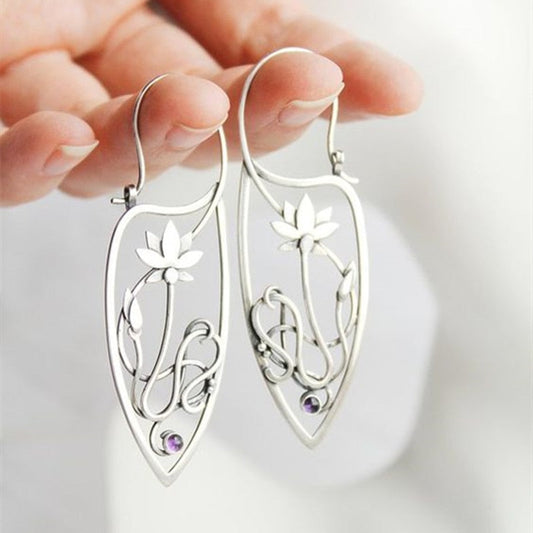 sengpan New Lotus Silver Color Earrings Elf Jewelry Fashion Floral Design Ladies Pendant Earrings Gift