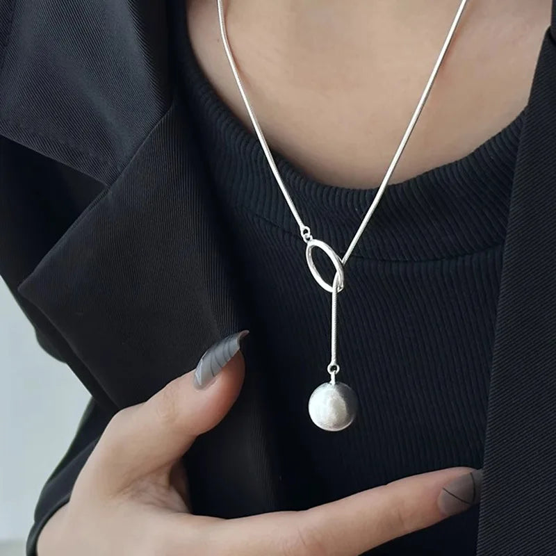 sengpan Silver color Geometric Simple Ball Shape Necklace For Women AdjustableEngagement Fine Jewelry Wedding Party Birthday Gift