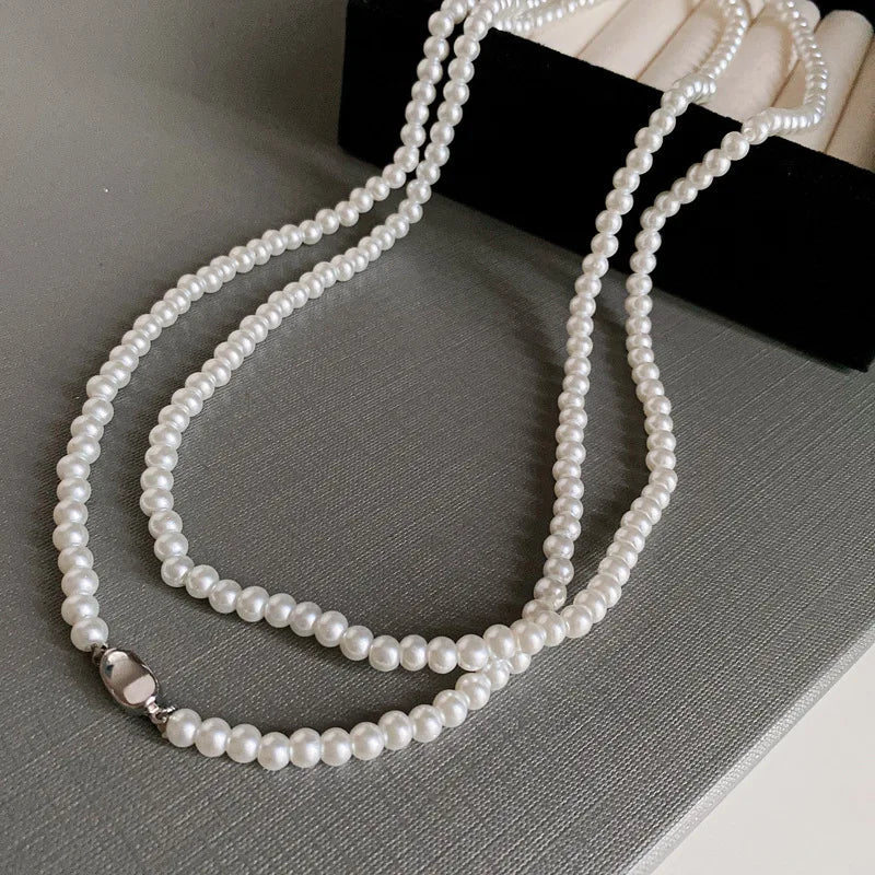 sengpan French Round Long Multi Layered Pearl Necklaces Temperament Collar Chain Sweater Chain Luxury Necklace for Women