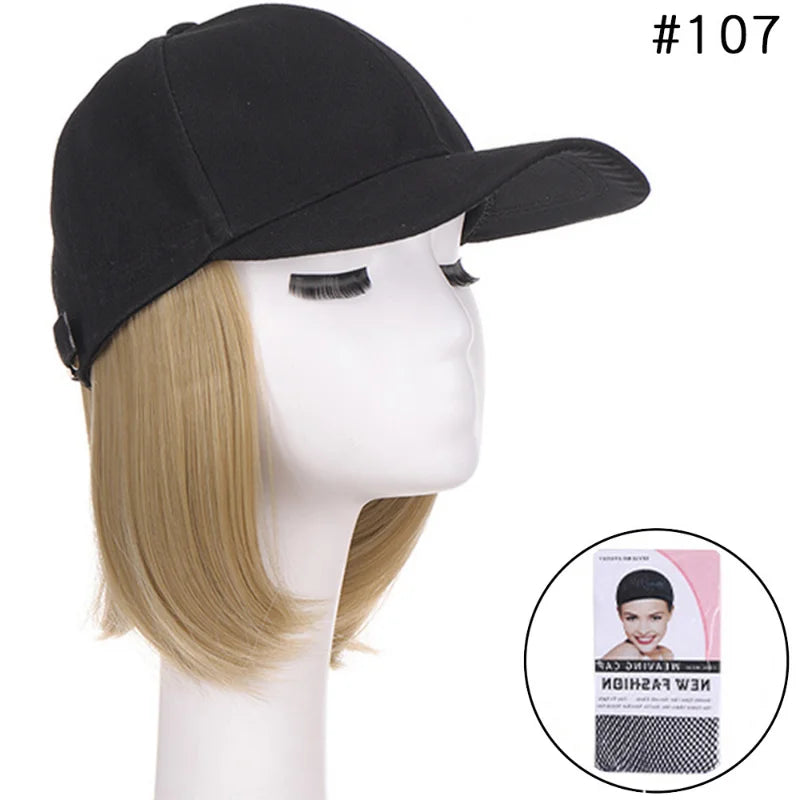 sengpan Wig Hat Women's Short Hair One Piece Cap Summer Fashion Wig Hats Casual Wig Baseball Caps Cotton Kpop Solid Visors Outdoor Cap