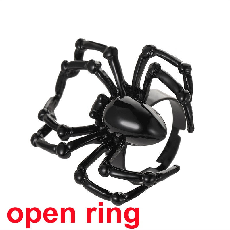 sengpan Creative Gothic Black Spider Animal Rings Funny Halloween Party Octopus Wizard Hat Ghost Pumpkins Finger Rings Halloween Jewelry