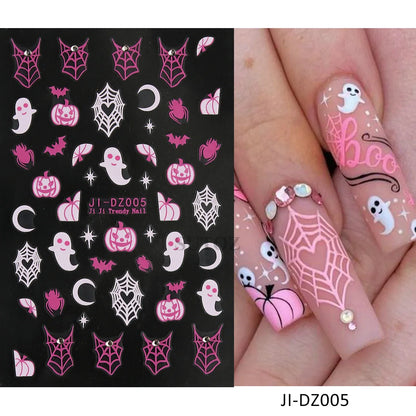 sengpan 5D Embossed Ghost Nail Art Stickers Halloween Cartoon Pumpkin Skull Nail Decals Spider Web Daisy Sliders For Manicure NTJI-5D131