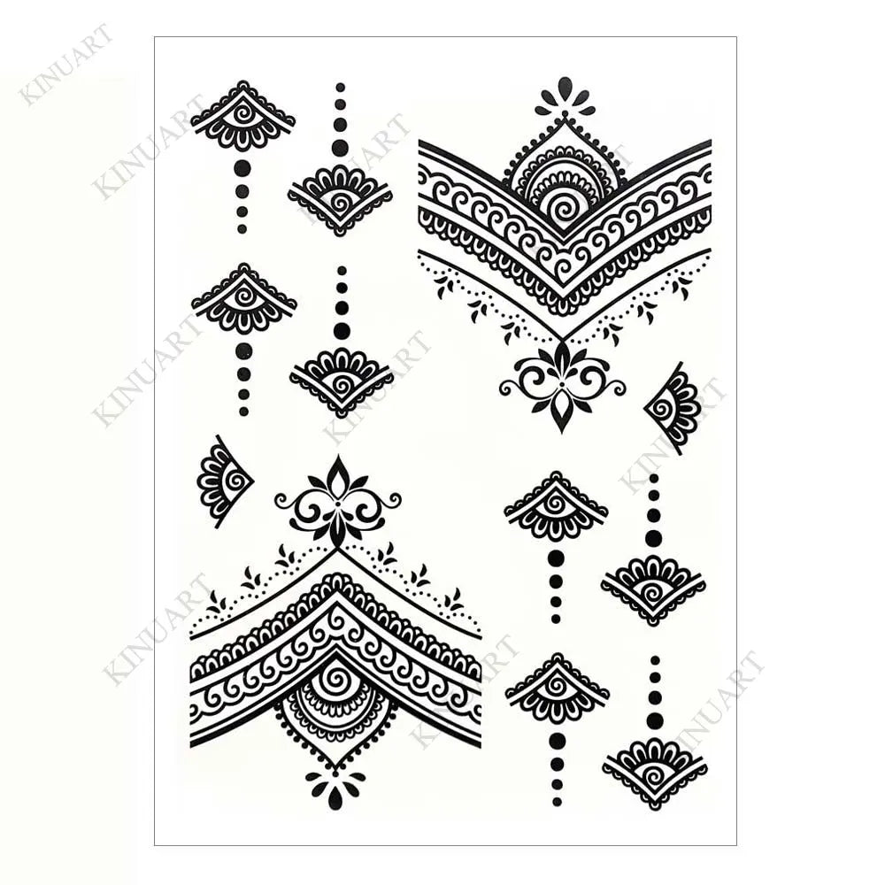 sengpan Black Henna Temporary Tattoos Lace Flower Mehndi Tattoo Sticker for Women Wedding Waterproof Fake Tattoo Festival Body Art Hena