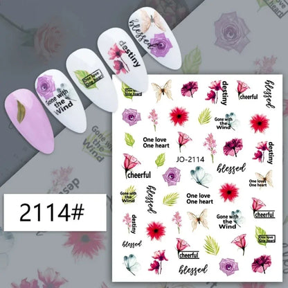 sengpan Simple Flowers 3D Nail Stickers Spring Summer Blossom Floral Tulip Fruit Nail Art Decals Adhesive Sliders Manicure Decorations