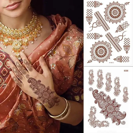 sengpan Brown Henna Temporary Tattoos for Women Henna Sticker for Hand Fake Tatoo Women's Body Protection Tattoo Dulhan Moroccan Design