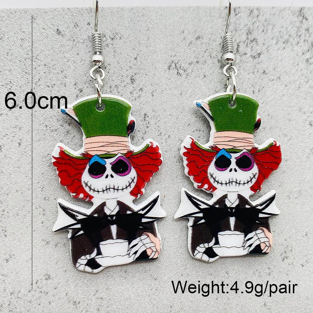 sengpan 19 kinds of Halloween Acrylic Earrings Christmas Night Horror Movie Cartoon Character Asymmetric Earring for Women Jewelry