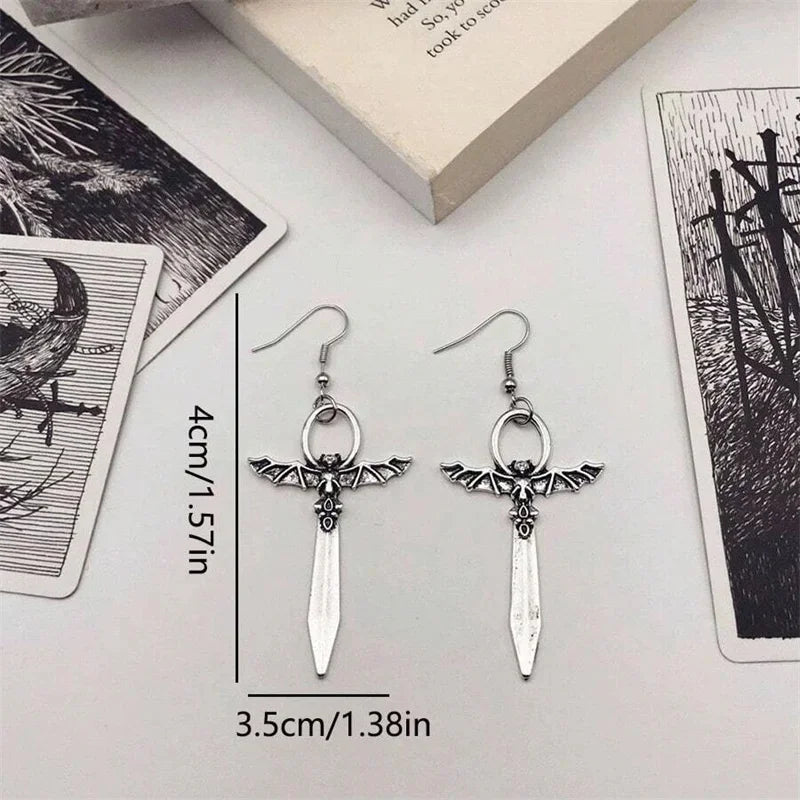 sengpan Gothic Vampire Bat Sword Pendant Earrings For Men Fashion Punk Halloween Party Jewelry Gifts  Vintage Bat Cross Ear Hooks Trend