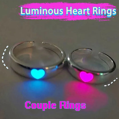 sengpan Luminous Love Heart Finger Ring Glow In Dark Fashion Adjustable Couples Rings Silver Color Pink Blue Light Jewelry Lover Gift