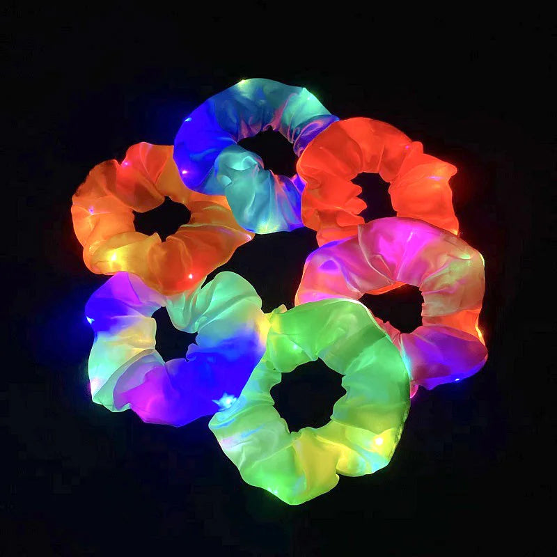 sengpan Colorful LED Hair Scrunchies Light Up Hair Bands Elastic LED Light Women Girls Hair Ties for Halloween Christmas Glow Part