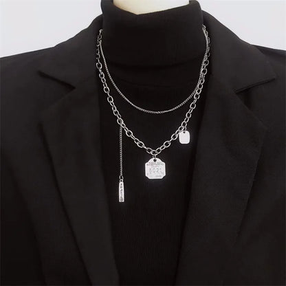 Lianfudai 2024 Fashion Unisex Multilayer Hip Hop Long Chain Necklace For Women Men Jewelry Gifts Key Cross Pendant Necklace Accessories