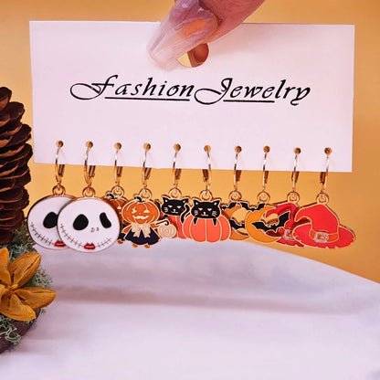 sengpan 10pcs Halloween Art series earrings with horror alloy oil drop pumpkin bat spider web ghost earrings set for women