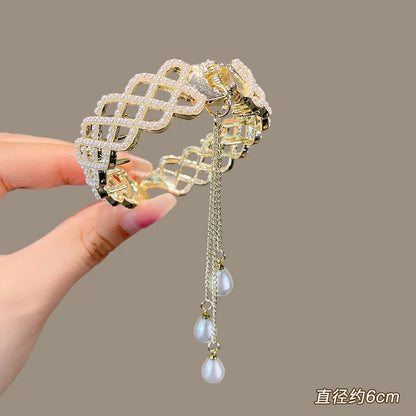 sengpan New Women Elegant Luxury Rhinestone Tassel Ponytail Hair Claws Lady Sweet Meatball Hair Clips Headband Fashion Hair Accessories