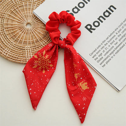 sengpan Ponytail Ribbon Hair Tie Santa Claus Elastic Hair Band Christmas Style Plaid Scrunchies Simple Fashion DIY Hair Accessories