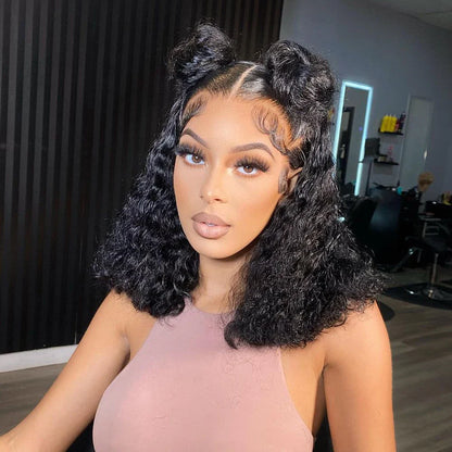 sengpan BOB Lace Front Wig Human Hair Pre Plucked 13x4 HD Transparent Curly Lace Front Wig Glueless Deep Wave Hair Wigs with Baby Hair