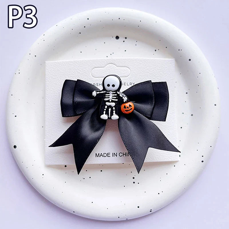 Lianfudai 1PC New Halloween Bows Hair Clips Ghost Witch Hat Pumpkin Hairpins For Baby Girls Hairgrips Barrettes Party Hair Accessories