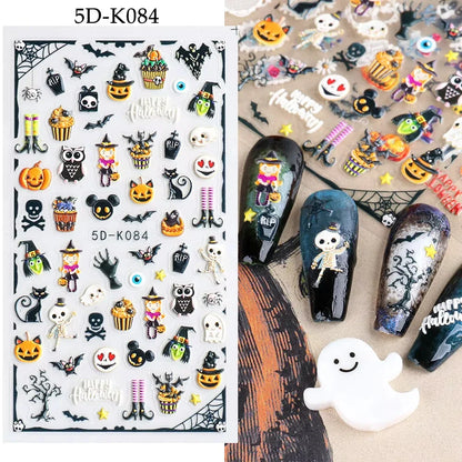 sengpan 5D Halloween Blood Eye Bones Nail Art Horror Eyeball kull Relief Three-Dimensional Nail Stickers for Women&Girl Nail stickers